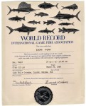 Don Yow's IGFA cert. for his 12 LB. line class World Record bull trout. It just so happens to be the Oregon State Record as well.